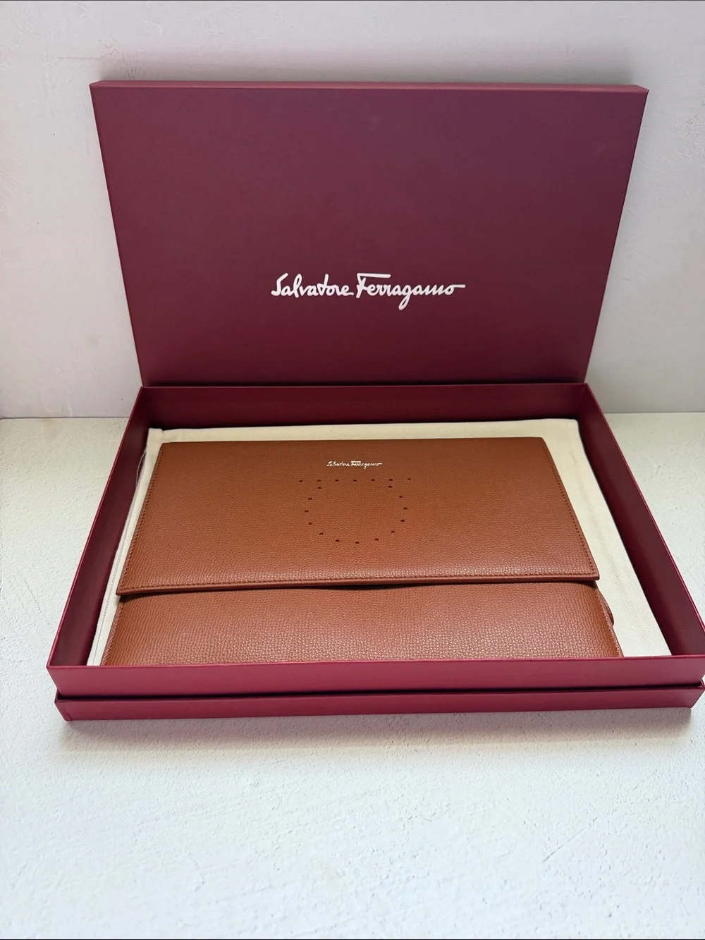 Salvatore Ferragamo Leather Envelope Clutch